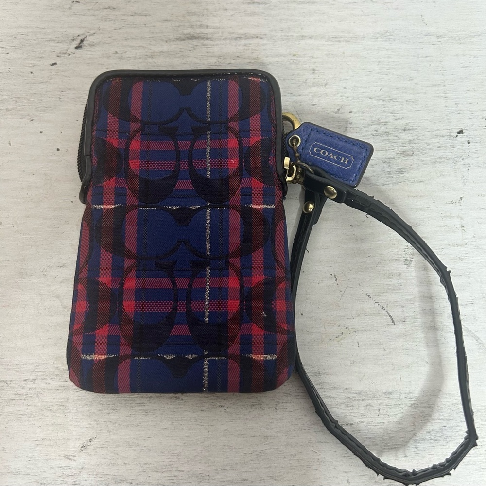 Coach Red and Blue Plaid Wallet - Picture 4 of 12